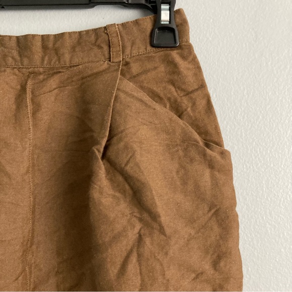 Lush brown linen rayon skirt front slit pockets size small - Picture 2 of 5